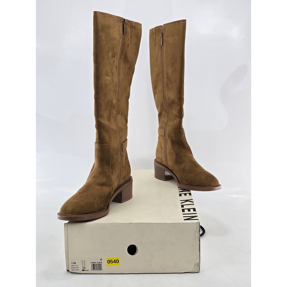 Anne Klein Akanessa Knee High Boots Women 11 Tan Suede Block Heel - New